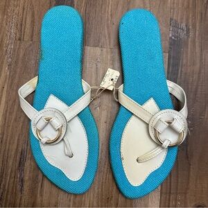 VTG 1960s Mod Mid-Century Blue & White Thong Flip Flops